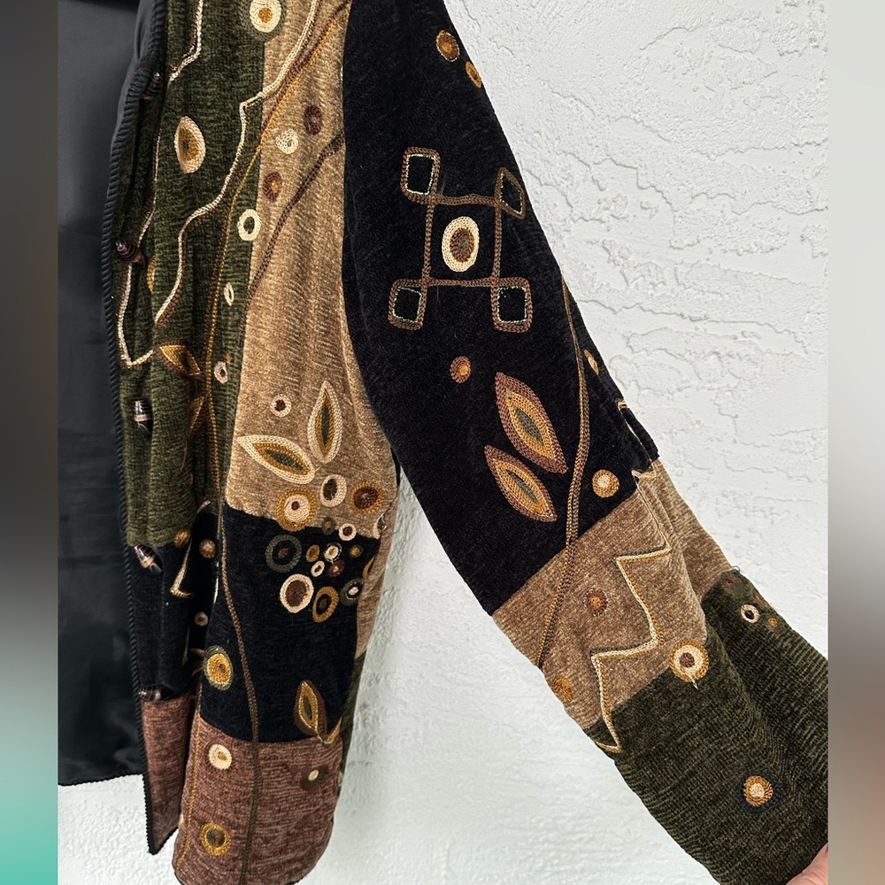 Indigo Moon Embroidered Jacket Metallic Medium Gold Leaves Button Down Lined - Picture 5 of 14
